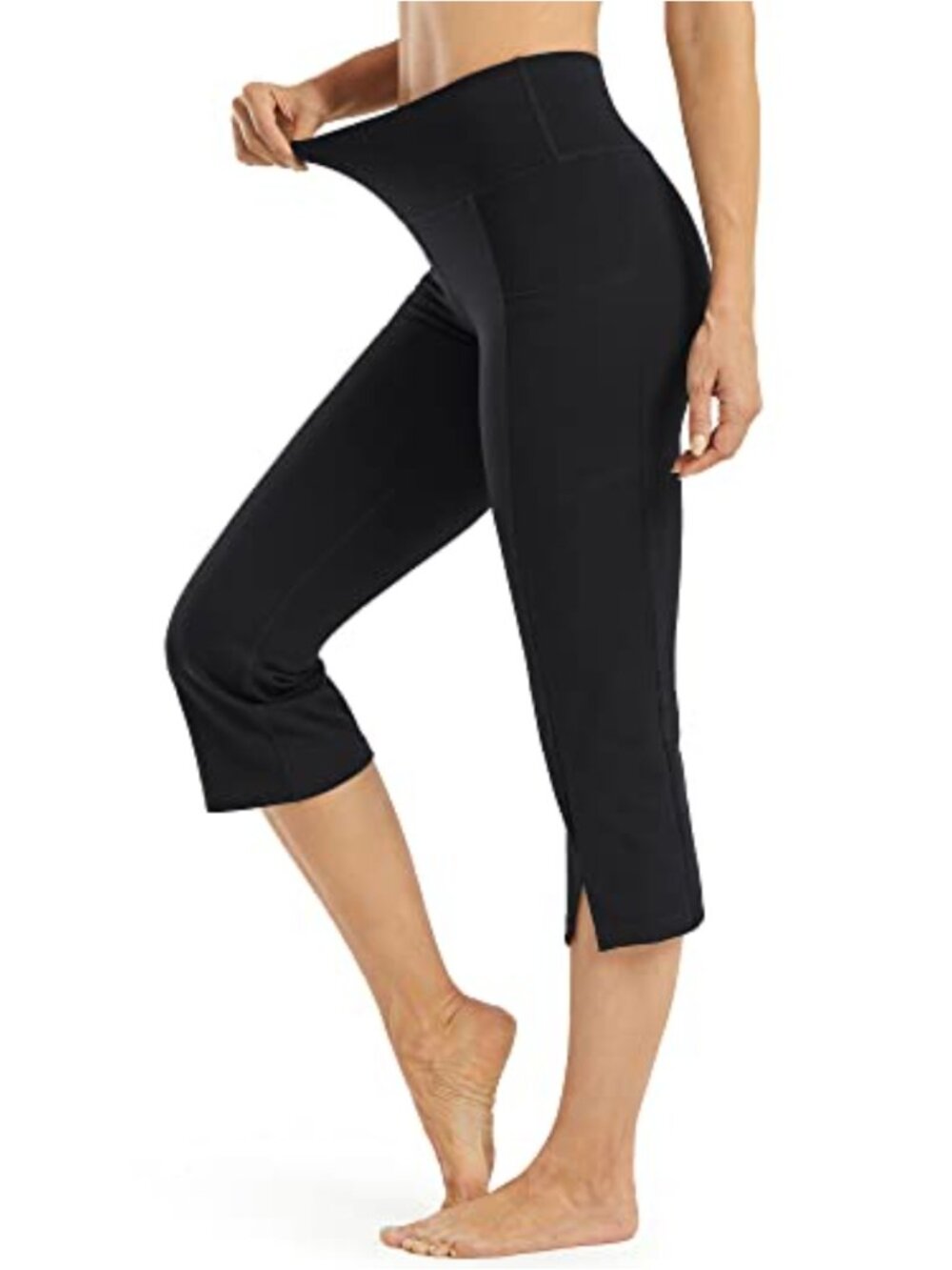 Women's Bootcut Yoga Capri Pants High Waist Front Split with Pockets